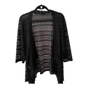 Avenue Plus Size Shawl Collar 3/4 Sleeve Draped Knit Cardigan Black Size 14/16